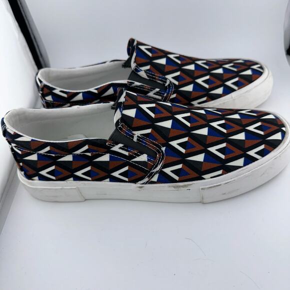 Express Canvas Brown Navy Black Cream Patterned Slip On Sneaker Shoes Size 9M - Picture 3 of 6